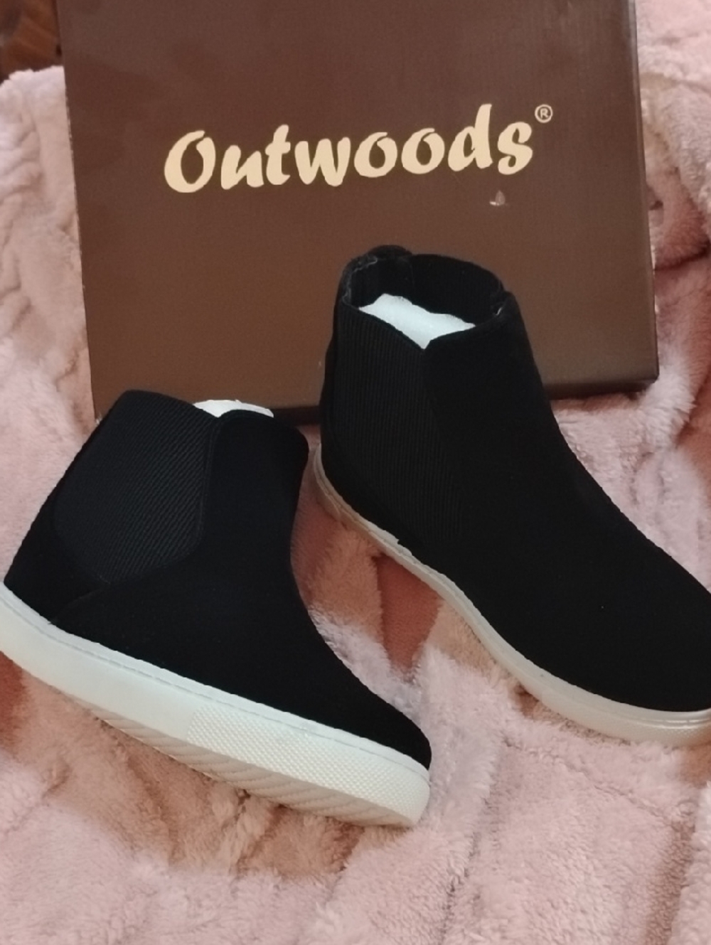 Outwoods Black Slip-On Ankle Booties with White Sole NWT